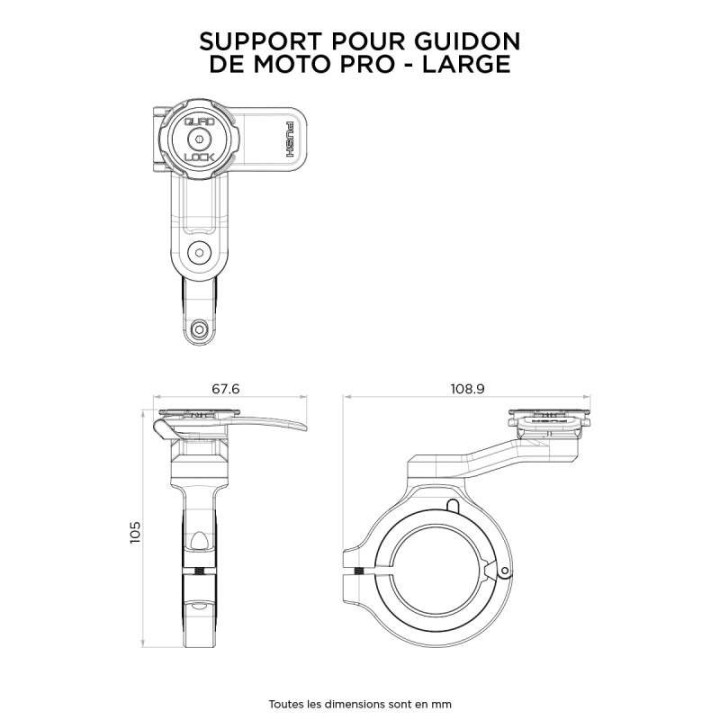 Support moto Quad Lock PRO CHROME pour section 38 à 51 mm