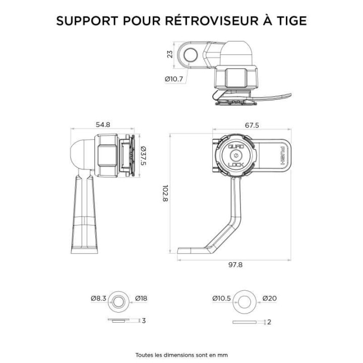 Support rétroviseur à tige Quad Lock