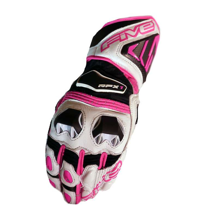 Gants moto racing Five RFX1 WOMAN Blanc/Rose taille L