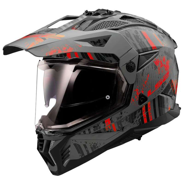 Casque moto LS2 PIONEER II MX702 CRAZY Noir mat/Gris/Rouge