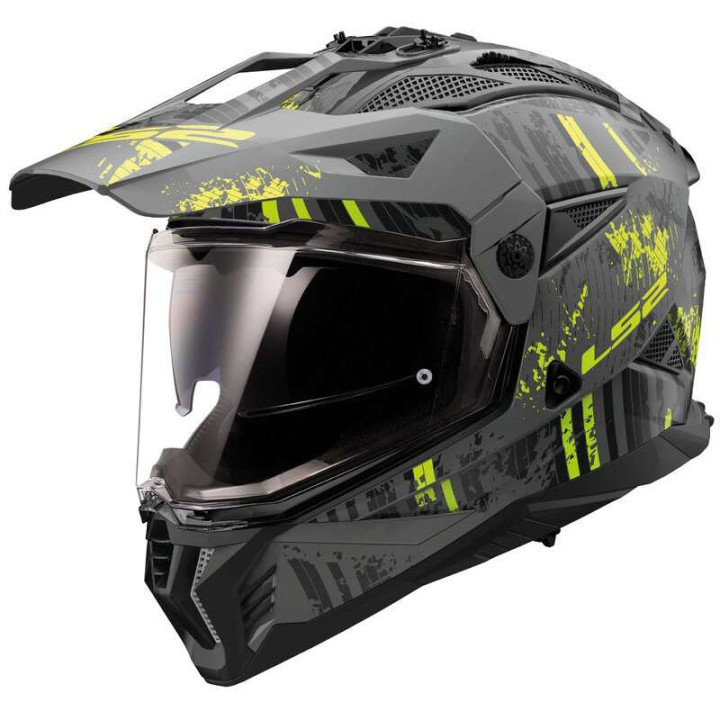 Casque moto LS2 PIONEER II MX702 CRAZY Noir mat/Gris/Jaune