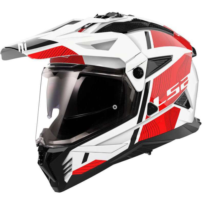 Casque moto LS2 PIONEER II MX702 HILL Blanc/Rouge