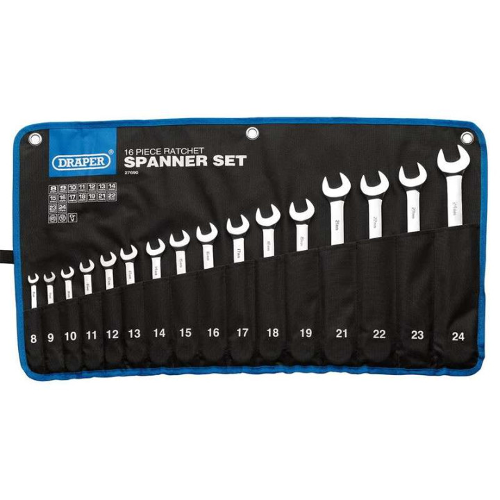Set of 16 DRAPER HI-TORQ ratcheting combination wrenches
