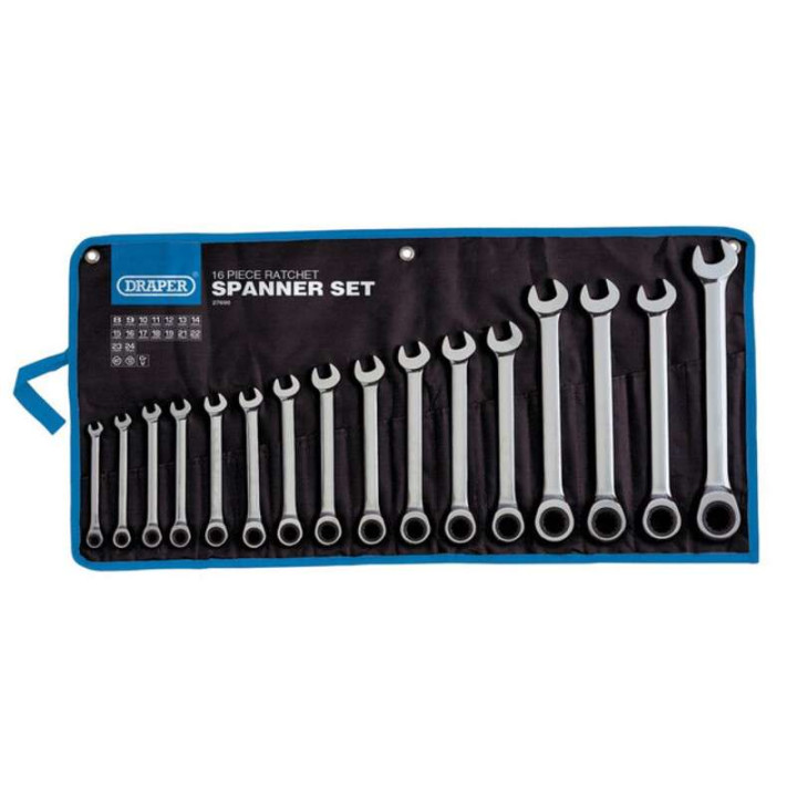 Set of 16 DRAPER HI-TORQ ratcheting combination wrenches