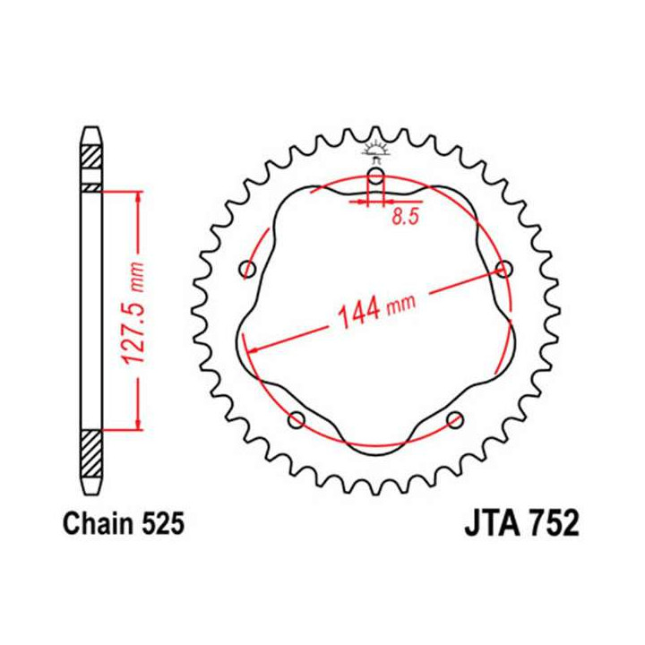 Couronne acier JT 42 dents pas 525 type 752 Ducati 996 Monster S4R