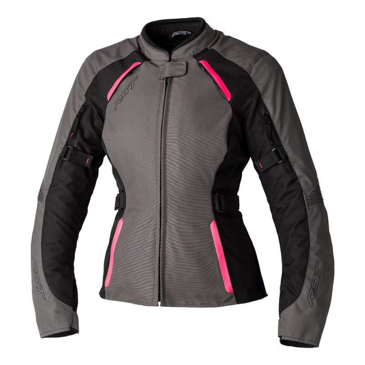 Veste moto femme RST AVA Waterproof Argent/Noir/Rose Fluo