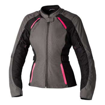 Veste moto femme RST AVA Waterproof Argent/Noir/Rose Fluo