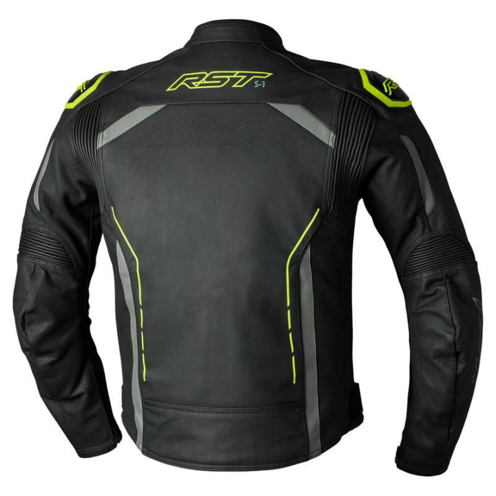 RST S-1 Leather Motorcycle Jacket Black/Fluorescent Yellow