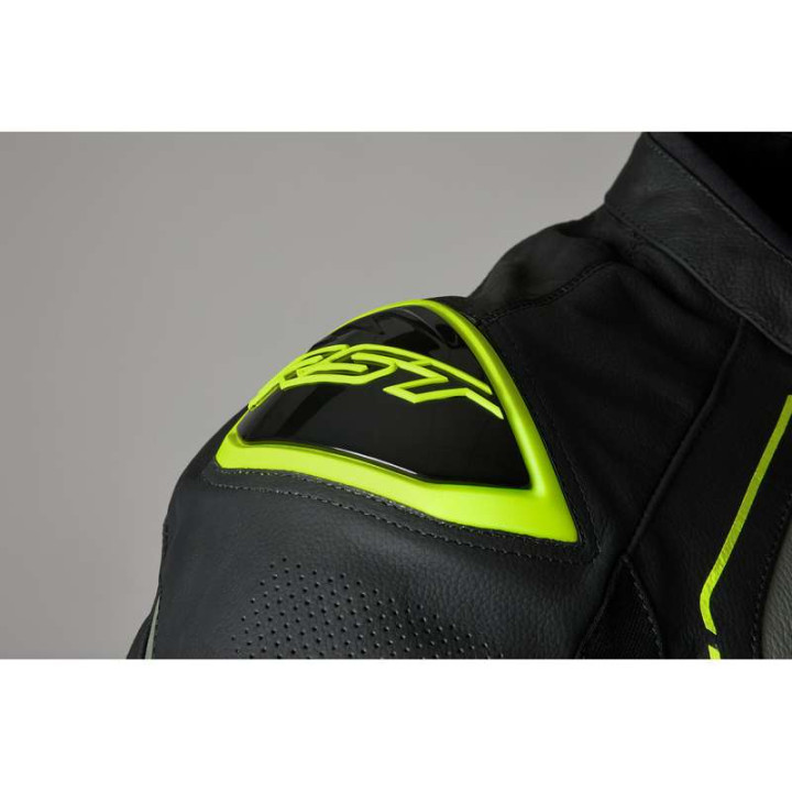 RST S-1 Leather Motorcycle Jacket Black/Fluorescent Yellow