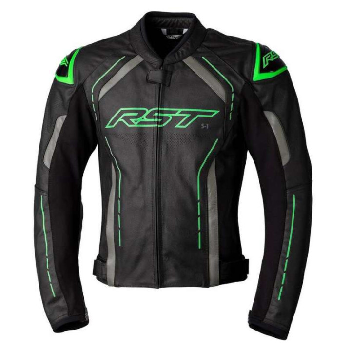 RST S-1 Leather Motorcycle Jacket Black/Fluorescent Green