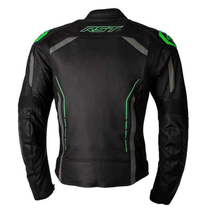 RST S-1 Leather Motorcycle Jacket Black/Fluorescent Green