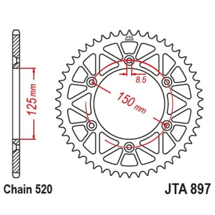 Couronne alu JT 56 dents ultra-light pas 520 type 897