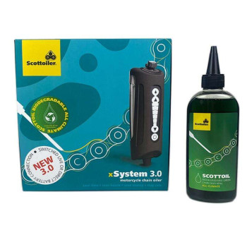 Graisseur de chaîne automatique Scottoiler xSystem 3.0 + lubrifiant tout climat vert