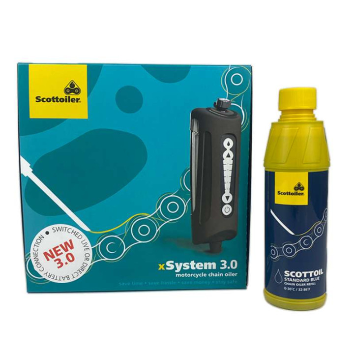Graisseur de chaîne automatique Scottoiler xSystem 3.0 + lubrifiant bleu standard