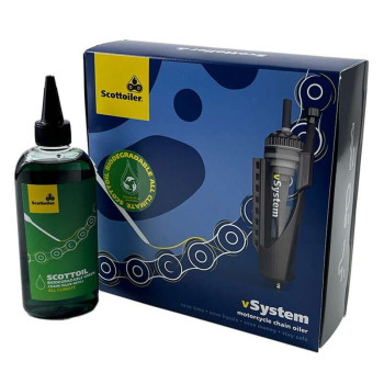 Graisseur de chaîne automatique Scottoiler + lubrifiant vert biodégradable
