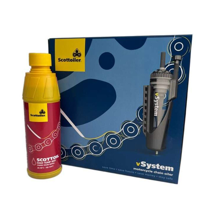 Graisseur de chaîne automatique Scottoiler + lubrifiant rouge haute température
