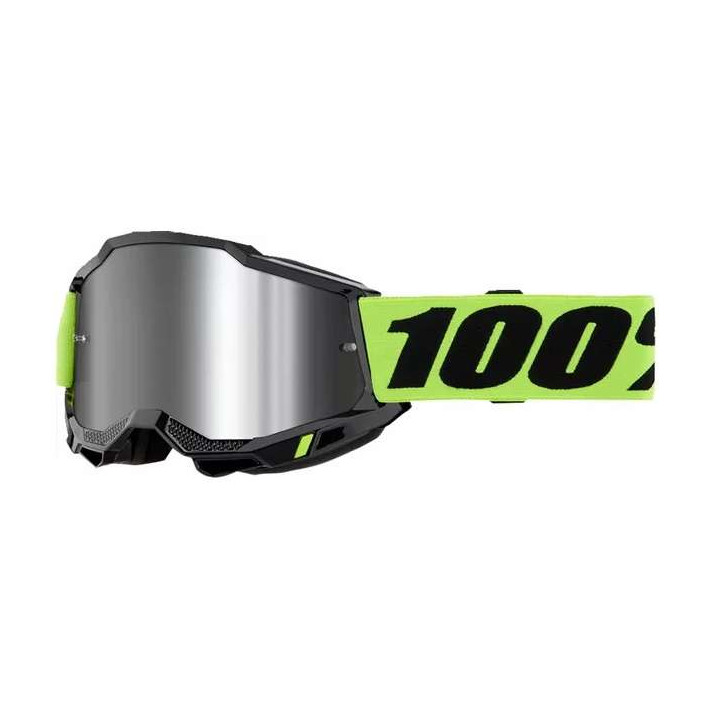 Motorcycle mask 100% ACCURI 2 NEON YELLOW IRIDIUM SILVER