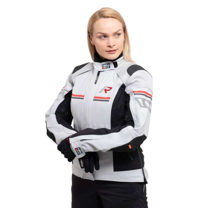 Veste moto femme Rukka ARMATOU-R LADY laminée 3 couches Gris/Rouge