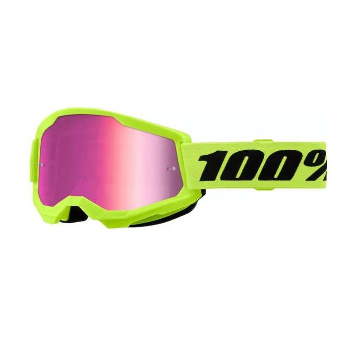 Motorcycle cross mask 100% STRATA 2 NEON YELLOW MIRROR PINK Motorcycle cross mask 100% STRATA 2 NEON YELLOW MIRROR PINK