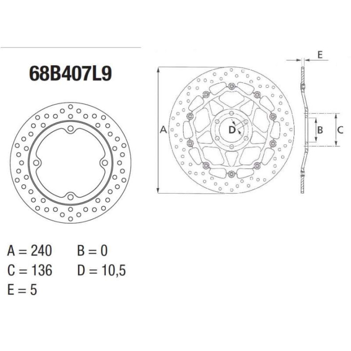 Disque de frein arrière Brembo Série Oro 68B407L9 CB/CBR650F CB500F/R/X
